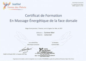 Certificat Massage de la Face Dorsale