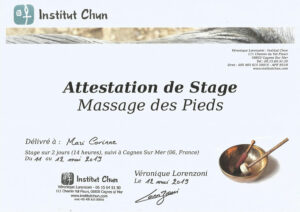 Certificat Massage Pieds Lotus Bleu
